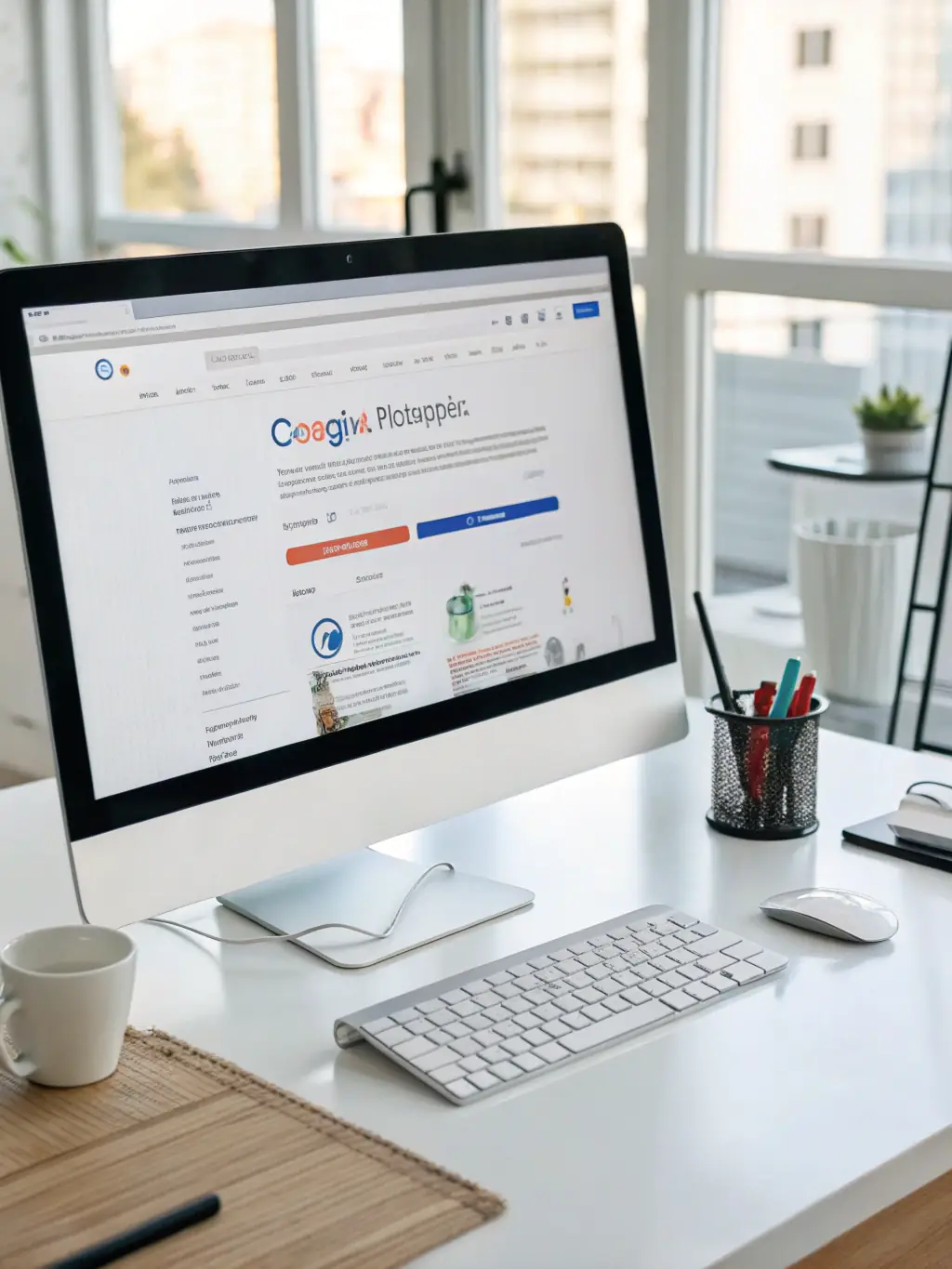 A close-up shot of a computer screen displaying search results on Google, highlighting the importance of brand protection on the surface web. The focus is on ensuring accurate and positive brand representation in public search results.