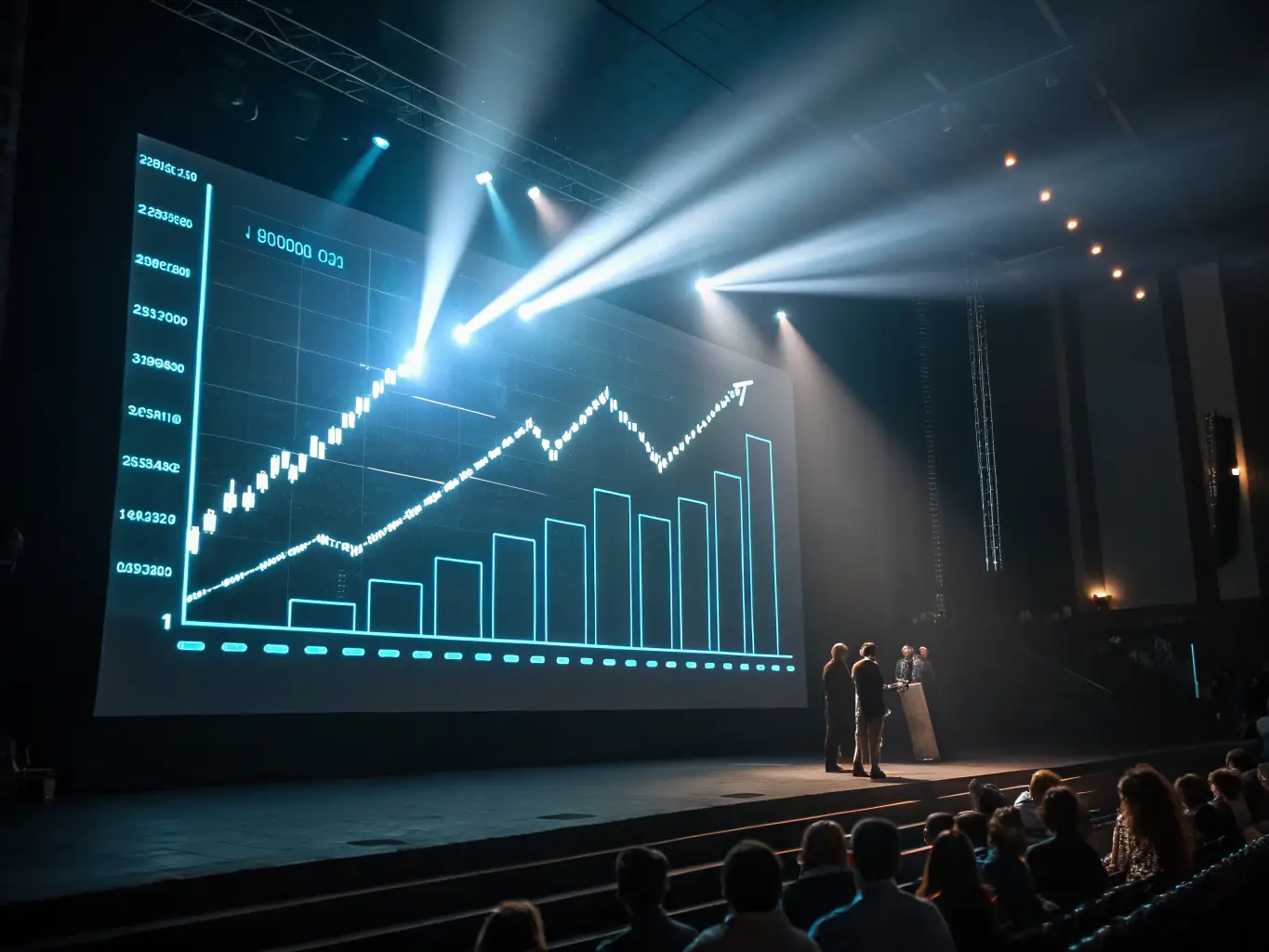 A dynamic graph showcasing the growth and increased competitiveness of a business after implementing a strategic IT direction, with upward trending lines and positive indicators.