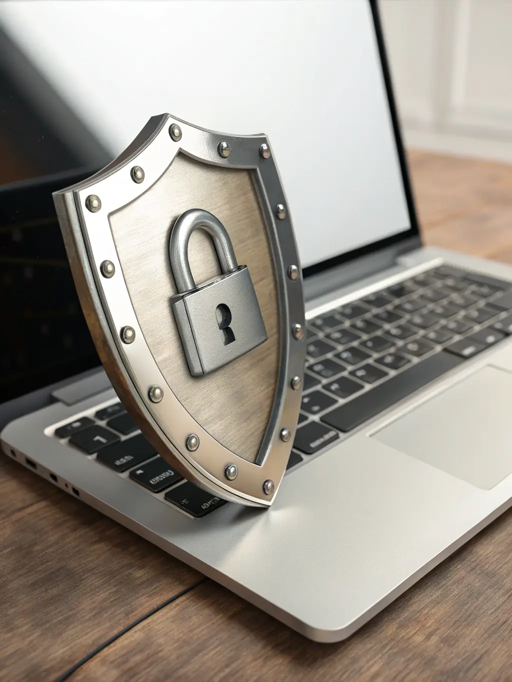A digital illustration of a shield protecting a company logo, representing S4B Tech's commitment to brand protection through robust compliance measures.