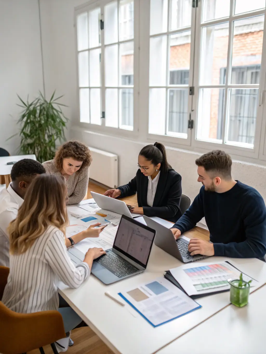 A visual representation of a CX cell in action, with team members working on different aspects of customer experience, such as data analysis, feedback collection, and service improvement.
