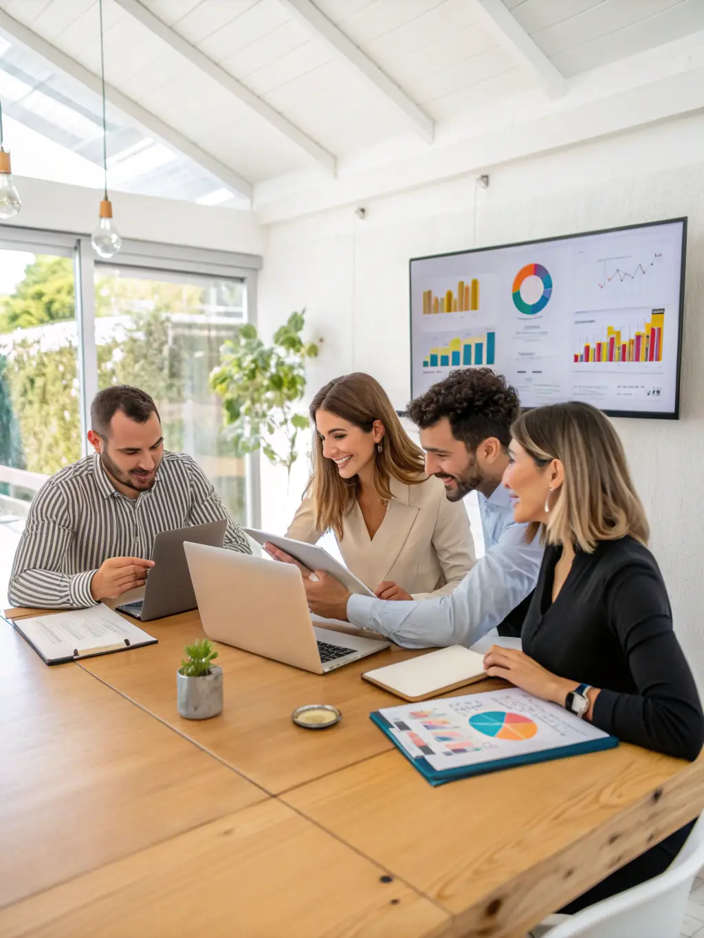 A professional team analyzing cloud spending dashboards, highlighting cost savings and resource optimization achieved through FinOps.
